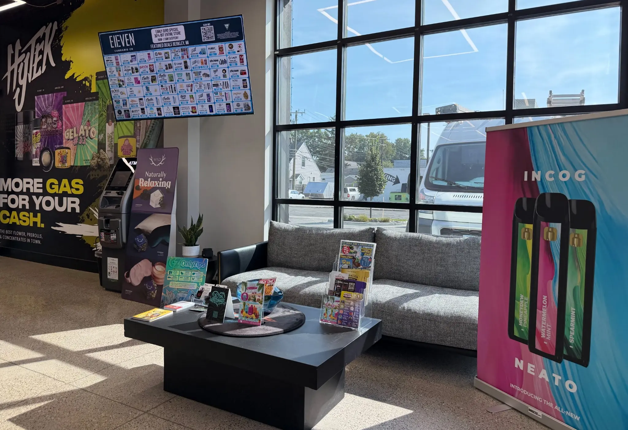 The customer lounge inside Eleven Cannabis Co. in Berkley, Michigan