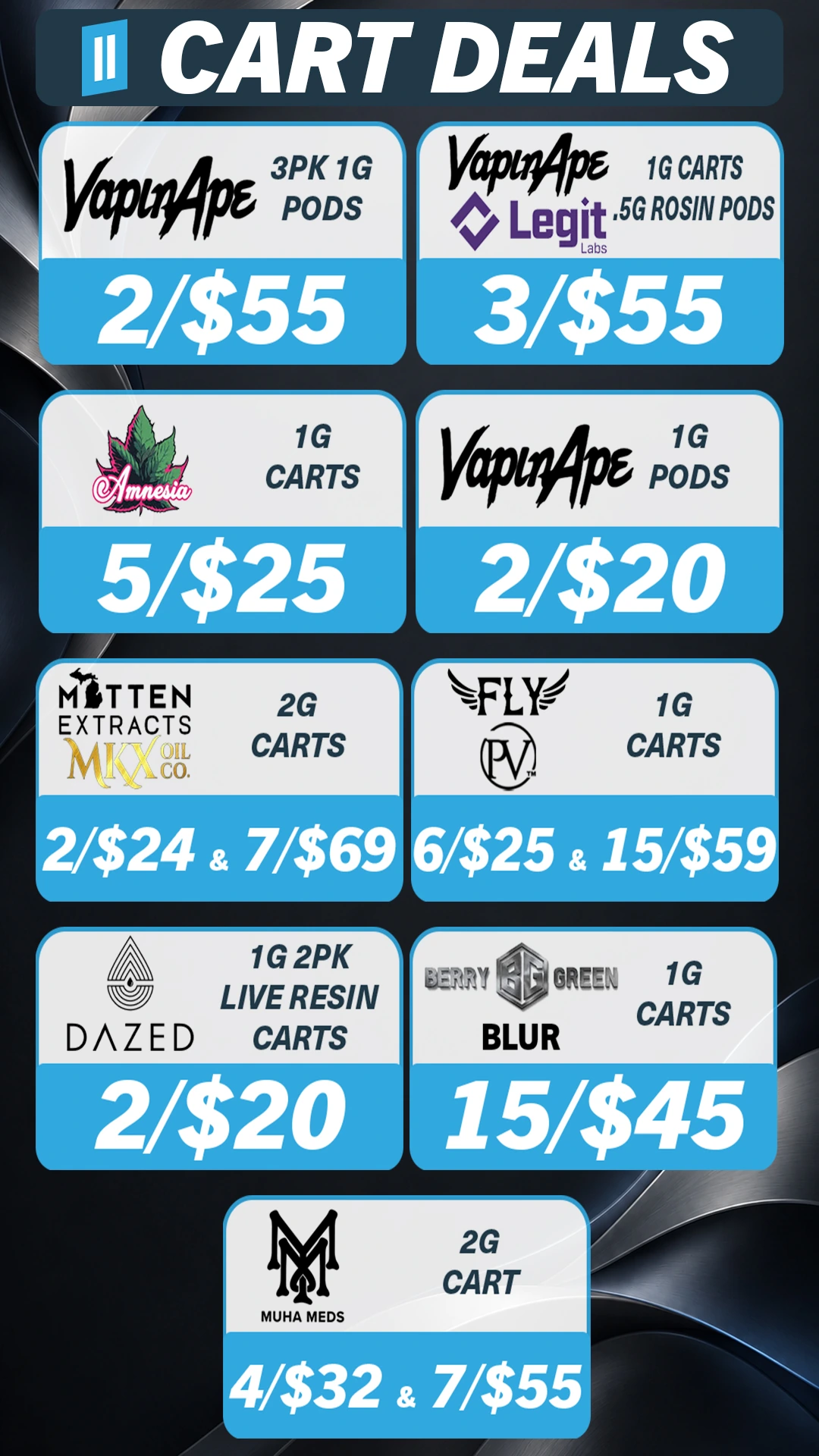 Carts promotional flyer. Offers are available in text below.